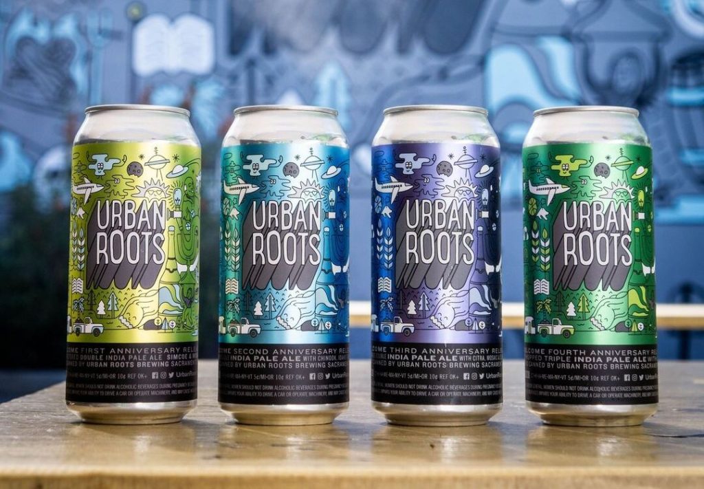 Beeer cans at Urban Roots Brewery & Smokehouse