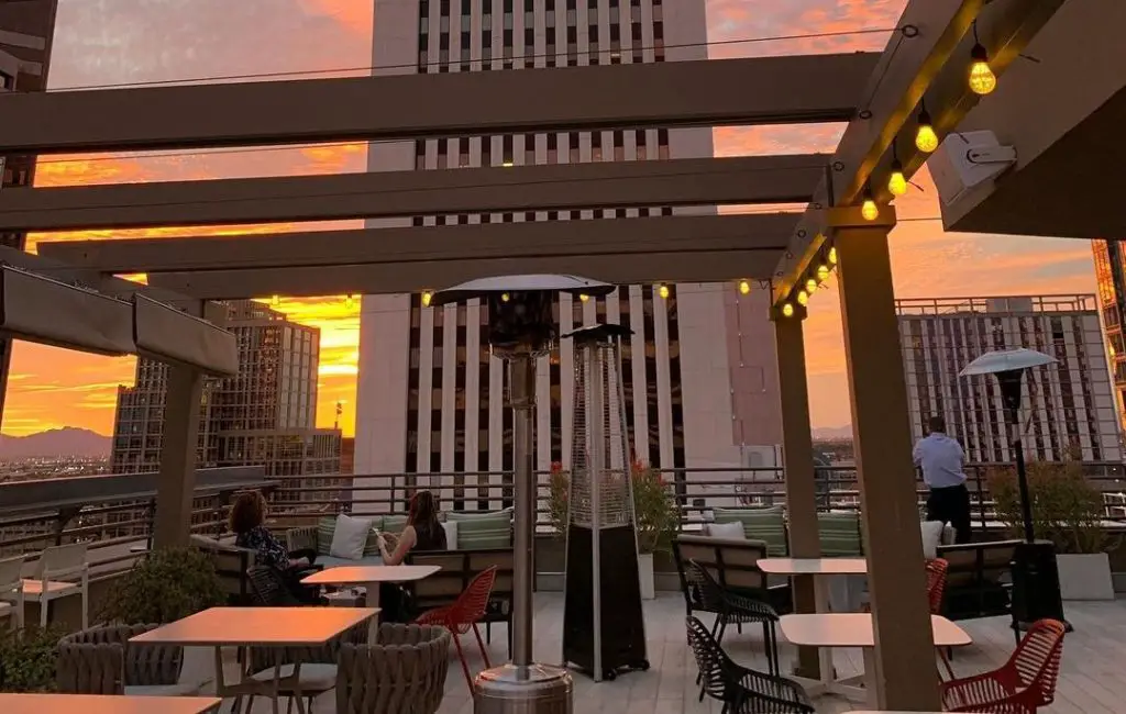 The beautiful Outdoor patio of  Floor 13 Rooftop Bar 